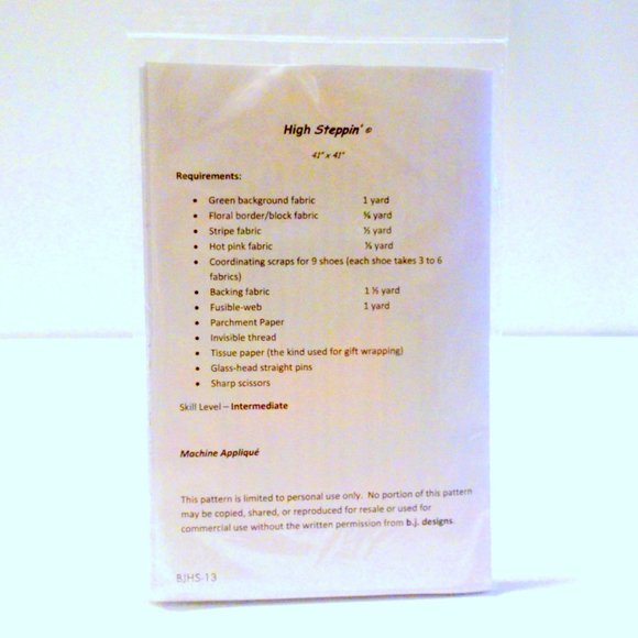 B J Designs High Steppin' Applique Quilt Pattern by Barbara Jones 41" x 41" - Picture 2 of 2